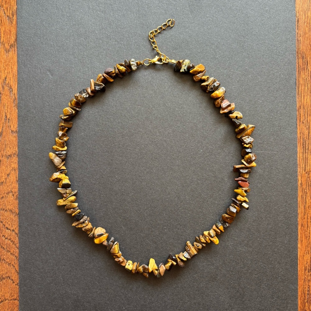 Natural Tiger’s Eye Chip Stone Beaded Necklace | 18 IN